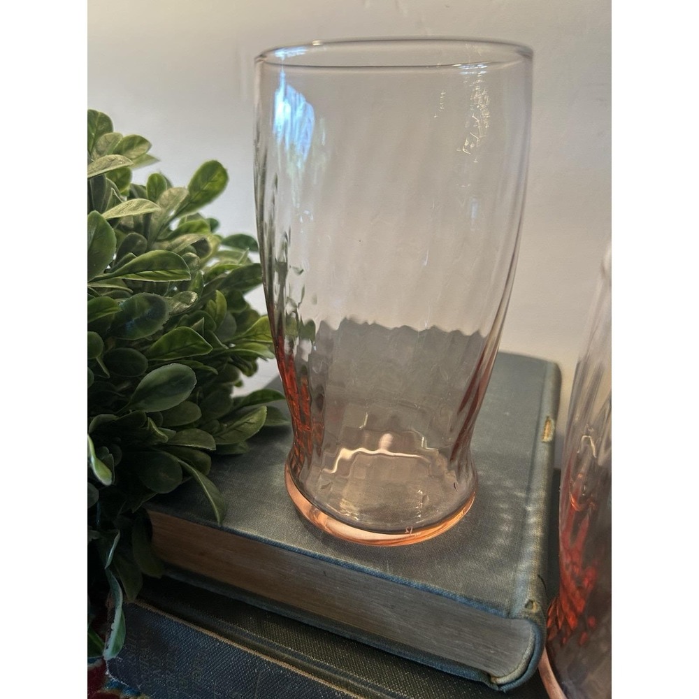 4 Vintage Pink Wheaton Symphony Glasses Tumblers Optic Swirl Pattern Excellent